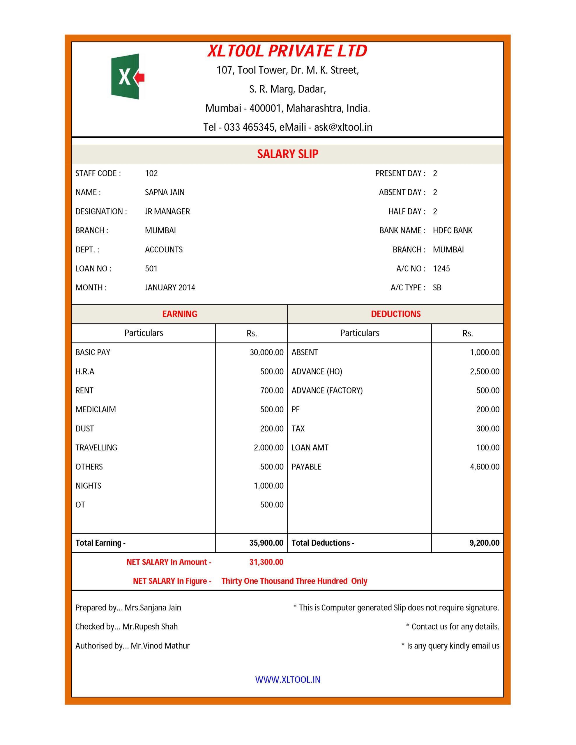 salary pay slip excel format